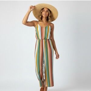 Charming Charlie Womens Striped Wide Leg Jumpsuit Size M Multicolor Coastal